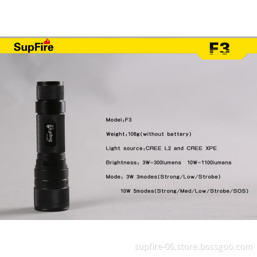 supfire Professional LED Flashlight 1100lm Zoomable mini portable 5 Modes torch for Camping, Security, Tactical and General